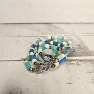 Set of Five Stack Stretch Bracelets Multi Green and Blue color